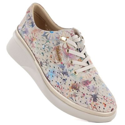 Damen-Keilschuhe aus Leder mit durchbrochenem Muster, beige, Vinceza 79603