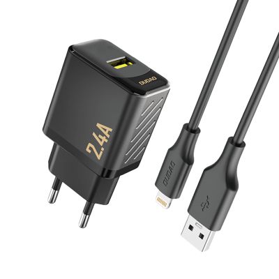 Dudao A23LEU 2,4A GaN EU USB-A Wandladegerät mit USB-A-auf- Lightning Kabel – Schwarz
