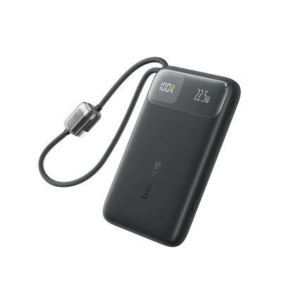 Baseus EnerFill FC11 10000mAh 22,5W Powerbank mit Digitalanzeige und zwei integrierten Kabeln – Schwarz