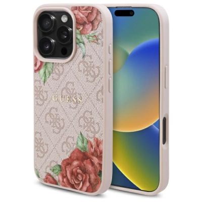 Guess GUHMP16LP4ROPEMCP iPhone 16 Pro 6,3" Pink/Pink Hardcase 4G Flowers Print MagSafe