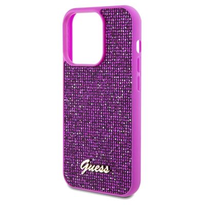 6. Guess Disco Metal Script Hülle für iPhone 14 Pro – Fuchsia