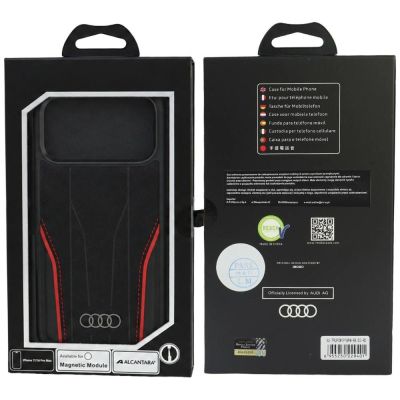 5. Audi R8 Echtleder MagSafe Hülle für iPhone 18 Pro Max / 17 Pro Max – Schwarz und Rot