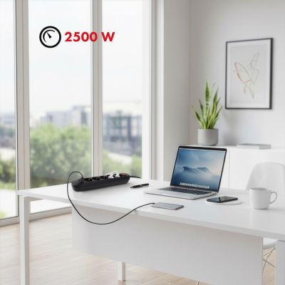 9. MACLEAN Steckdosenleiste, Verlängerungskabel, 5 Steckdosen + 3 USB-Anschlüsse, 110–240 V Wechselstrom, 50/60 Hz, max. 2,1 A, 2500 W, 1,5 m, Schwarz, MCE395 B