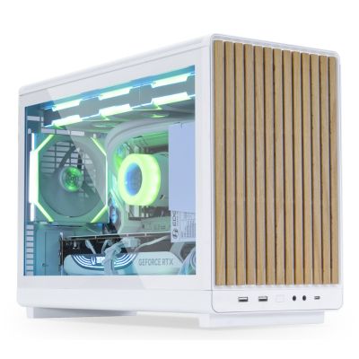 4. Lian Li DAN A3-mATX PC-Gehäuse Wood Edition, gehärtetes Glas, Micro-ATX – Buche, Weiß