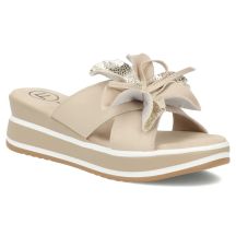 Damen-Keilsandalen aus Leder mit Blumenmuster, beige, Filippo DK7636