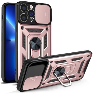 Hybrid Armor Camshield Hülle für iPhone 13 Pro Max gepanzerte Hülle mit Kameraabdeckung Pink