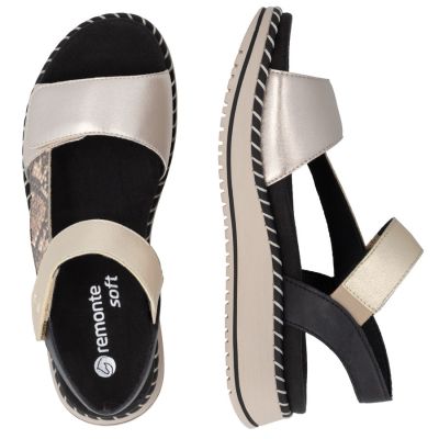 5. Remonte by Rieker D3J50-90 Damen-Plateausandalen aus metallisch-goldenem Leder