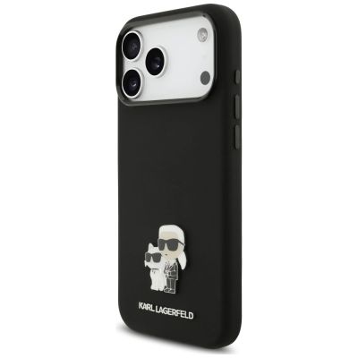 2. Karl Lagerfeld Silicone Karl&Choupette Metal Pin Hülle für iPhone 18 Pro Max / 17 Pro Max – Schwarz