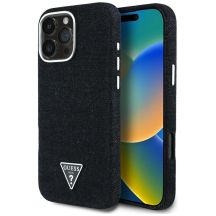 Guess Denim Triangle Logo MagSafe Hülle für iPhone 16 Pro - Schwarz