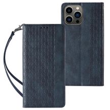 Magnetband-Hülle für iPhone 14 Plus Flip Wallet Mini Lanyard Stand Blau