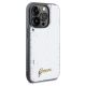 4. Guess Pailletten-Schriftzug-Metallgehäuse für iPhone 14 Pro Max – Silber