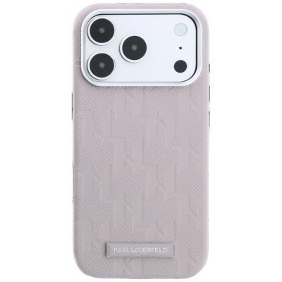 3. Karl Lagerfeld MagSafe Hülle mit Logo aus genarbtem Monoharz für iPhone 17 Pro Max / 18 Pro Max – Pink