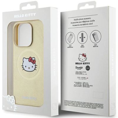 8. Hello Kitty Kitty Head MagSafe-Hülle aus Leder für iPhone 15 Pro Max – Gold