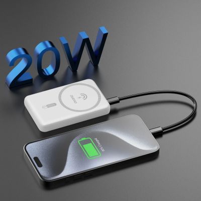 11. Dudao K14S Magnetische Powerbank 20W 5000mAh 1x USB-A 1x USB-C - Weiß