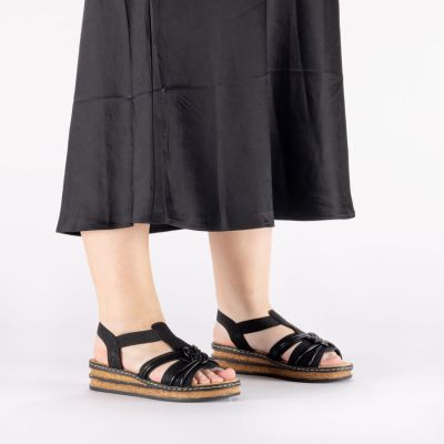 7. Schwarze Damen-Sandalen mit elastischem Riemen, Modell Rieker 62969-00