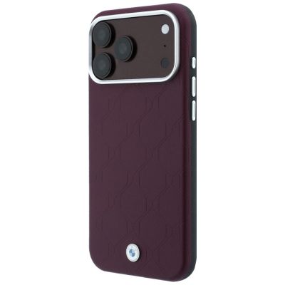 2. BMW MagSafe Hülle mit geprägtem, gestepptem Metalllogo für iPhone 18 Pro Max / 17 Pro Max – Burgunderrot