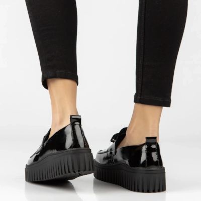 7. Damen-Plateaumokassins aus Leder, Lackleder, schwarz, Filippo DP8269