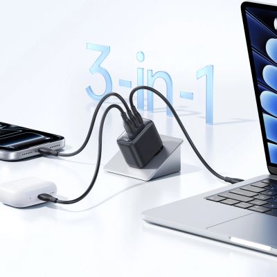 13. Baseus EnerFill FE22 70W Wandladegerät 2 x USB-C + USB-A - Schwarz
