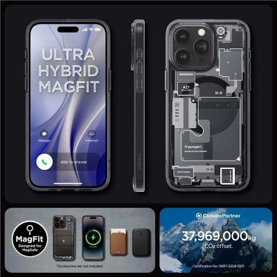 10. Spigen Ultra Hybrid Mag Case mit MagSafe für iPhone 15 Pro – Dunkelgrau (Zero One Pattern)