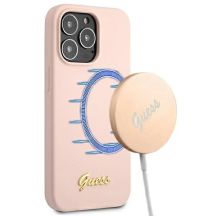 Guess GUHMP13LLSLMGLP iPhone 13 Pro / 13 6.1" Hellrosa/Hellrosa Hardcase Silikonschrift Gold Logo Magsafe