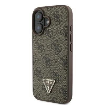 2. Guess Leder-Metall-Logo-Strass-Umhängetasche für iPhone 16 – Braun