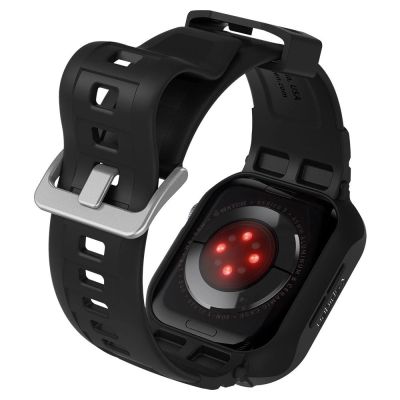 9. Spigen Rugged Armor Pro Hülle mit Armband für Apple Watch 4/5/6/7/8/SE (44/45 mm) – Schwarz