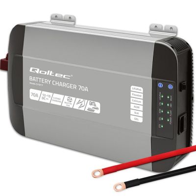 12. Qoltec Monolith 51917 Intelligentes Profi-Ladegerät für LiFePO4-, AGM-, GEL- und SLA-Batterien | 70 A | 12 V | Schnellladung