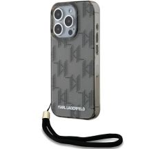 Karl Lagerfeld IML Mono KL Pattern & Cord Hülle für iPhone 15 Pro – Schwarz