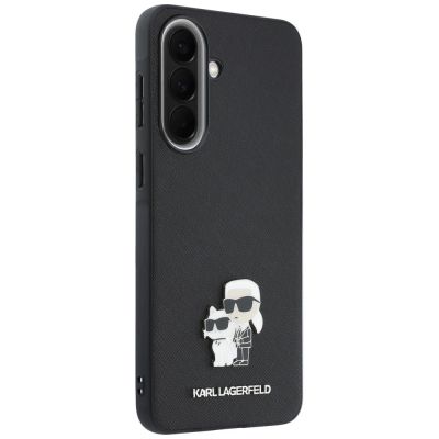 4. Karl Lagerfeld Saffiano Hülle mit K&C Metalllogo für Samsung Galaxy A57 5G – Schwarz
