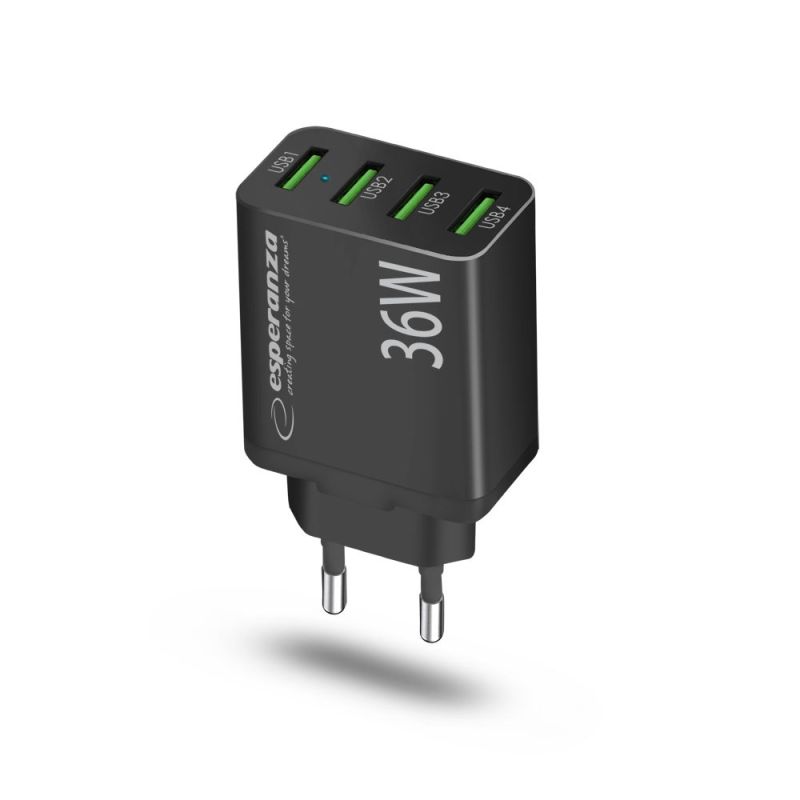 8. ESPERANZA Wandladegerät 36W 4x USB-A QC 3.0 18W EZC107K