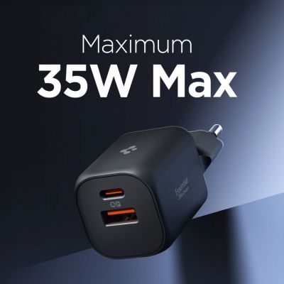 5. Spigen Essential EE352EU USB-C / USB-A 35W Wandladegerät – Schwarz