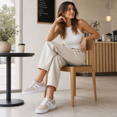 6. Beige Ledersneaker Remonte Rieker D3E00-60