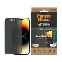 PanzerGlass Ultra-Wide Fit Antibakterieller Sichtschutz aus gehärtetem Glas mit Positionierer für iPhone 14 Pro