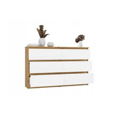 3. M6 MALWA Kommode 120 cm 6 Schubladen Kunst/Weiß Set
