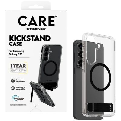 5. CARE by PanzerGlass Schwarze Schutzhülle mit Ständer und Qi-Funktion für Samsung Galaxy S26+ - Transparent