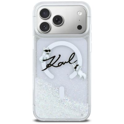 3. Karl Lagerfeld Flüssigglitzer-MagSafe-Hülle mit Karl-Schriftzug-Logo für iPhone 17 Pro Max – Transparent