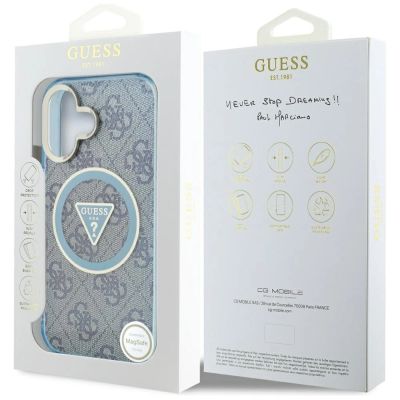 8. Guess IML Metal Glitter 4G Circle Triangle MagSafe Case für iPhone 16 - Blau