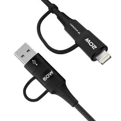 3. Wozinsky WNBAA 4in1 Kabel 2x USB-C 1x USB-A 1x Lightning 60W 1 m - Schwarz