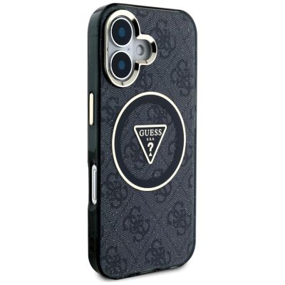 4. Guess IML Metal Glitter 4G Circle Triangle MagSafe Case für iPhone 16 - Schwarz