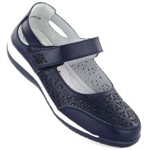 Damen-Lederschuhe mit durchbrochenem Muster und Klettverschluss, marineblau, Jezzi 9763