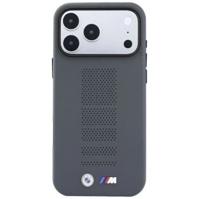 3. BMW M Blue Perfo Metal Logo MagSafe Hülle für iPhone 18 Pro Max / 17 Pro Max - Grau