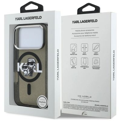 8. Karl Lagerfeld IML Glitter Karl & Choupette Sketch Logo MagSafe Hülle für iPhone 17 Pro - Schwarz