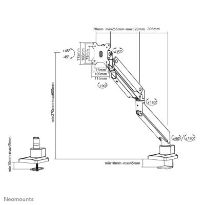 13. Tischhalterung für Neomounts NM-D775BLACKPLUS 10-49"-Monitore – Gasfeder – Topfix – 180°-Begrenzer