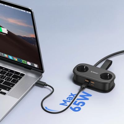 3. Orico AP3 20W GaN 5-in-1 Steckdosenleiste (2x Netzanschluss + 2x USB-A + 1x USB-C) – Schwarz