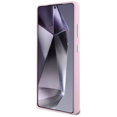 5. Karl Lagerfeld Saffiano Vollumwickelte MagSafe Hülle mit länglichem Metalllogo für Samsung Galaxy S25 Ultra - Rosa