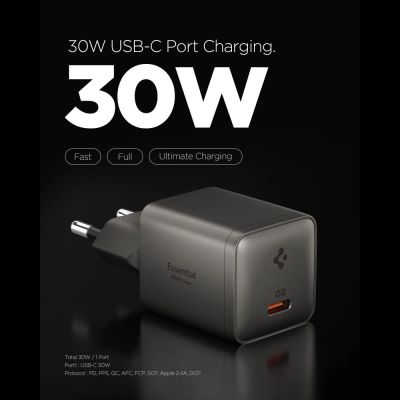 2. Spigen Essential EE301EU 1-Port 30W Wandladegerät – Dunkelgrau