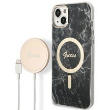 Set Guess GUBPP14SHMEACSK Case+ Charger iPhone 14 6.1" schwarz/schwarz Hartschalenetui Marble MagSafe