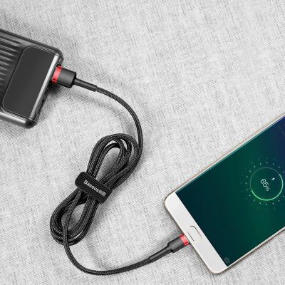 7. Baseus Cafule Cable strapazierfähiges Nylonkabel USB / Micro USB 2A 3M schwarz-rot (CAMKLF-H91)