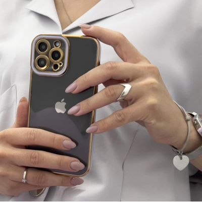 5. Fashion Case für iPhone 12 Pro Gold Frame Gel Cover Lila