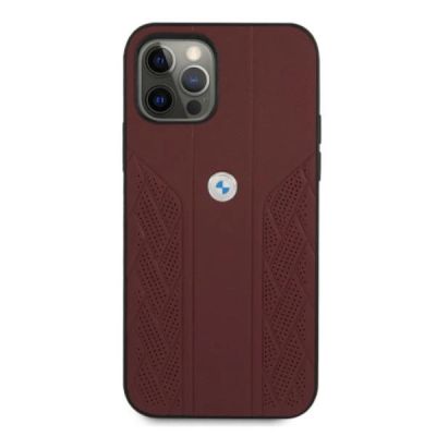 3. BMW Leather Curve Perforate Case für iPhone 12 / iPhone 12 Pro – Rot
